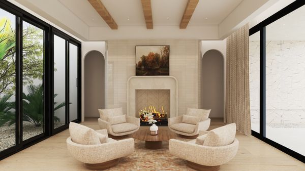 Bright interior with tropical wallpaper mural